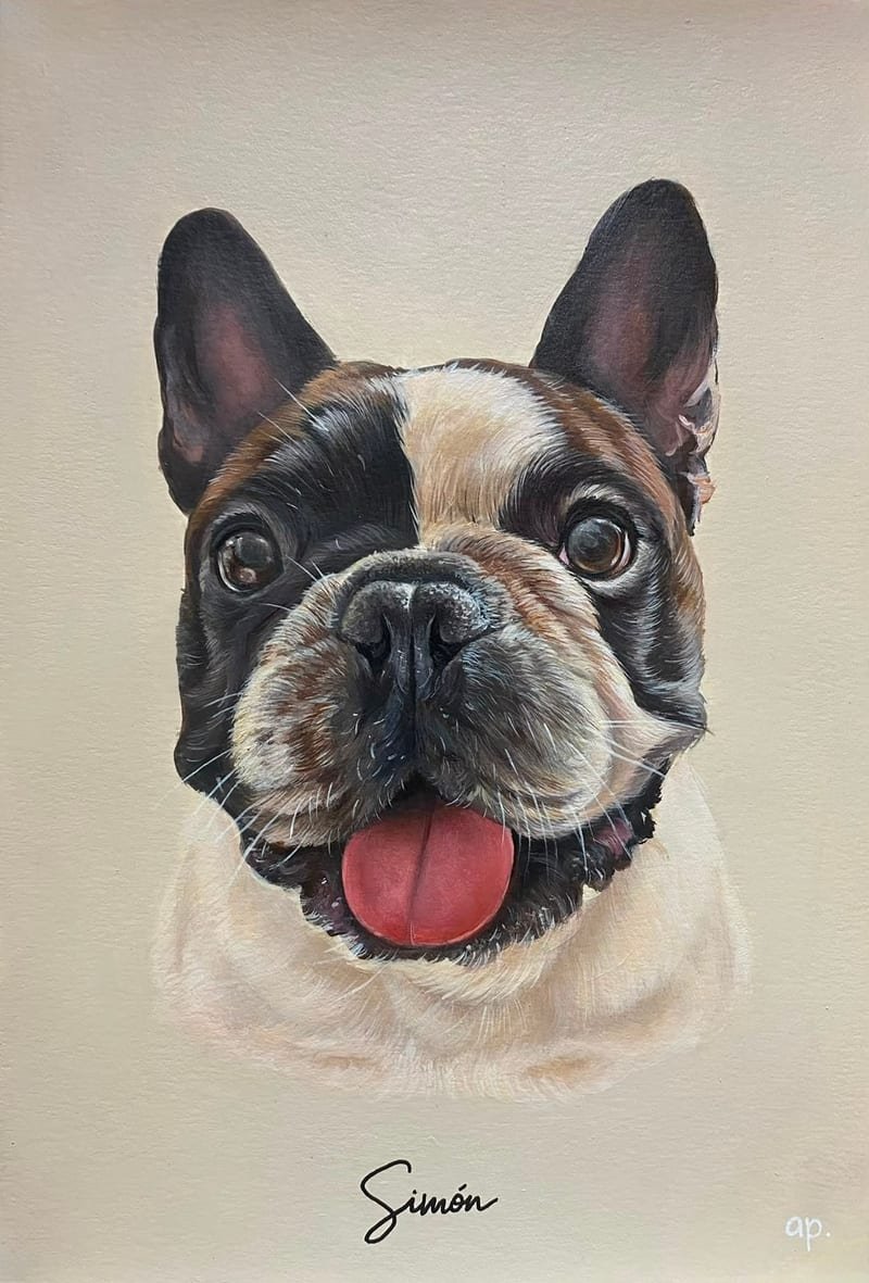 Retrato pintado a mano de Simón, bulldog francés
